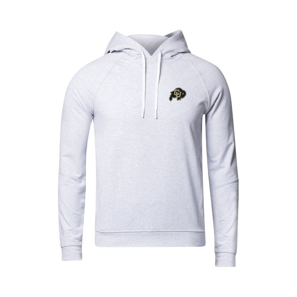 A heather gray lululemon hoodie with a drawstring hood and the Colorado Buffaloes logo on the left corner of the chest.